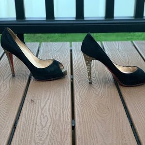 Christian Louboutin Black Suede Peeptoe Heels
